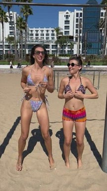 Flashing my sandy boobs at Muscle Beach with my friend