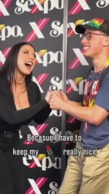 This fan boy man get a call from Angela